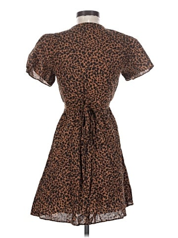 Madewell Flutter-Sleeve Wrap Mini Dress in Painted Leopard (view 2)