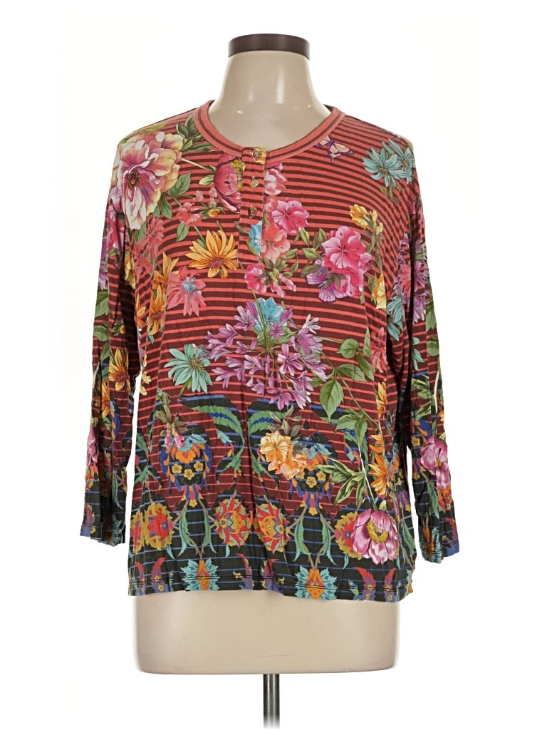 Pre-owned Johnny Was 3/4 Sleeve Blouse In Brown