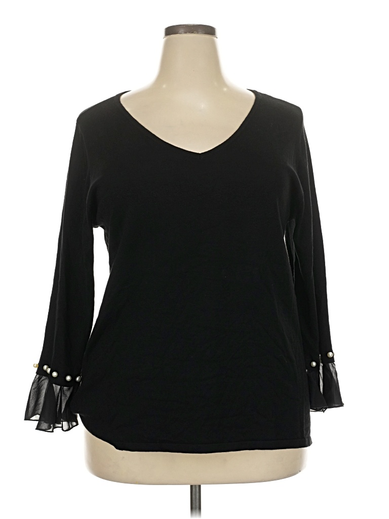 Pre-owned Cato 3/4 Sleeve Top Black V-neck Tops