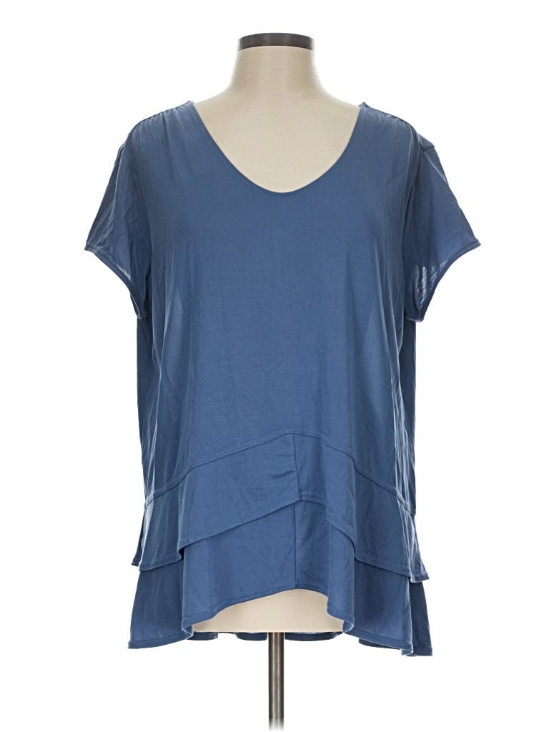 Pre-owned Green Tea Short Sleeve Top Blue Scoop Neck Tops