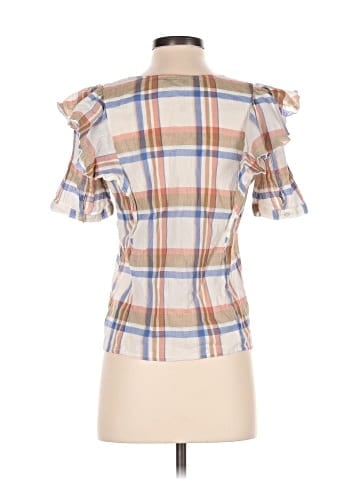 Madewell V-Neck Shoulder-Ruffle Top in Plaid (view 2)