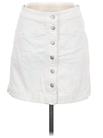 Madewell Stretch Denim A-Line Mini Skirt in Tile White: Button-Front Edition (view 1)