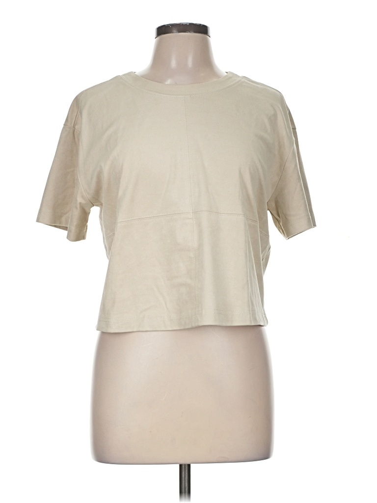 Pre-owned Evereve Short Sleeve Top Tan Crew Neck Tops