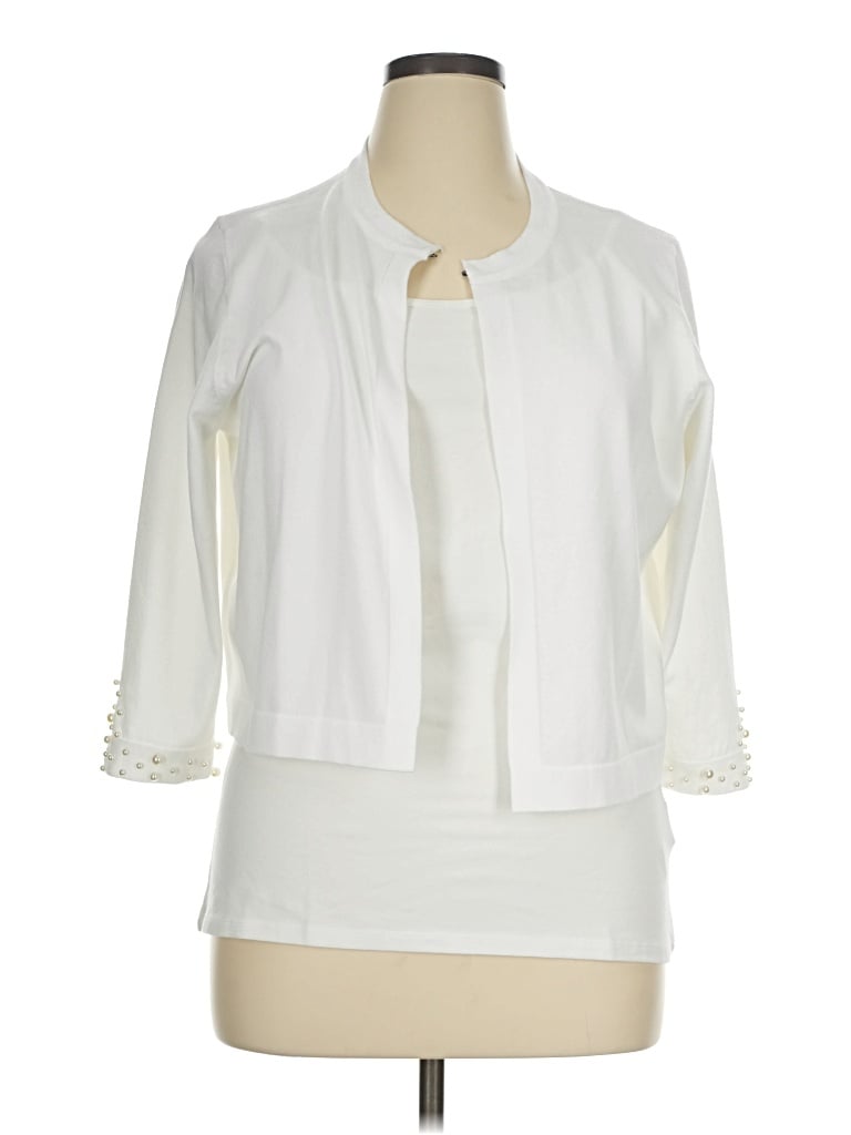 Pre-owned Nina Leonard Cardigan Sweater In White