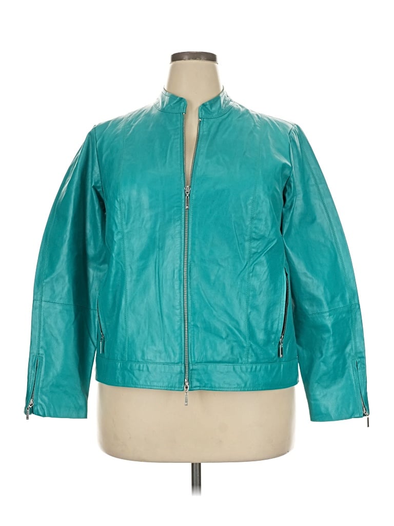 Jessica London Leather Jacket In Teal