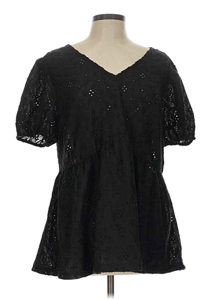 Pre-owned Bloomchic Short Sleeve Blouse In Black