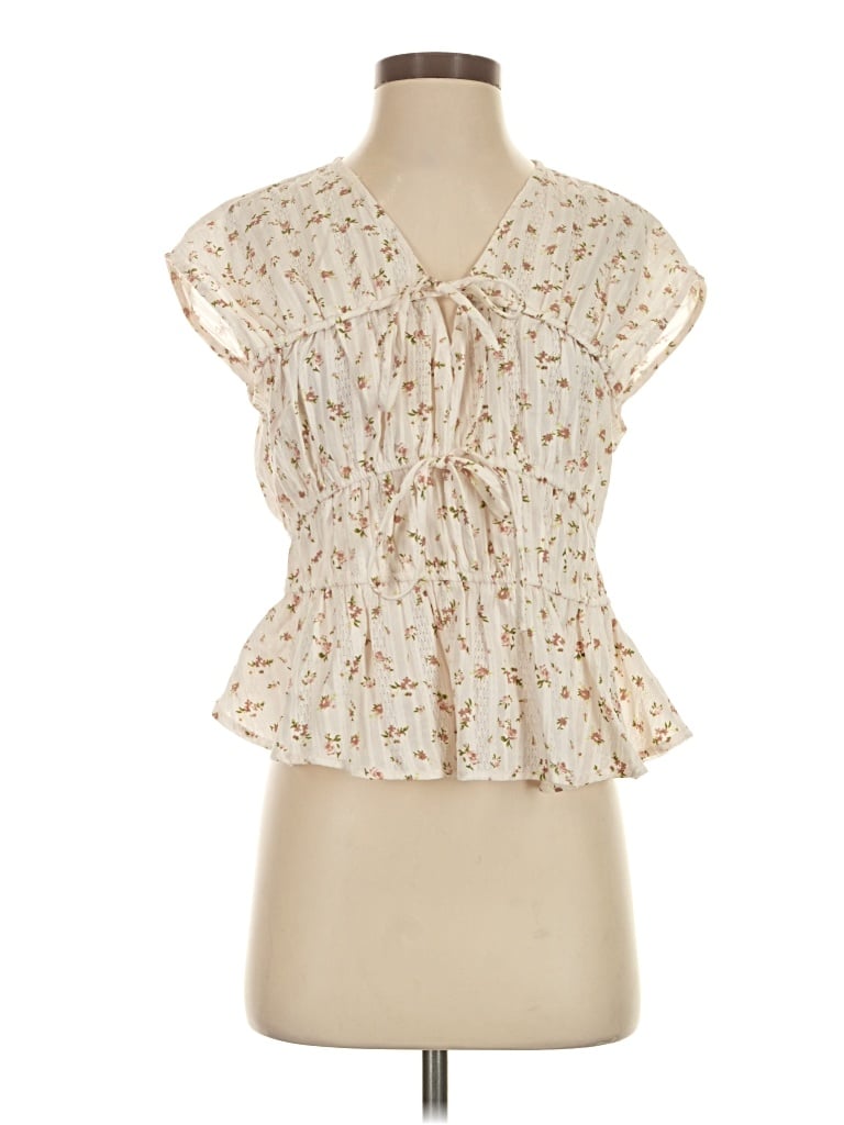 Pre-owned Ellen Tracy Short Sleeve Blouse In Ivory