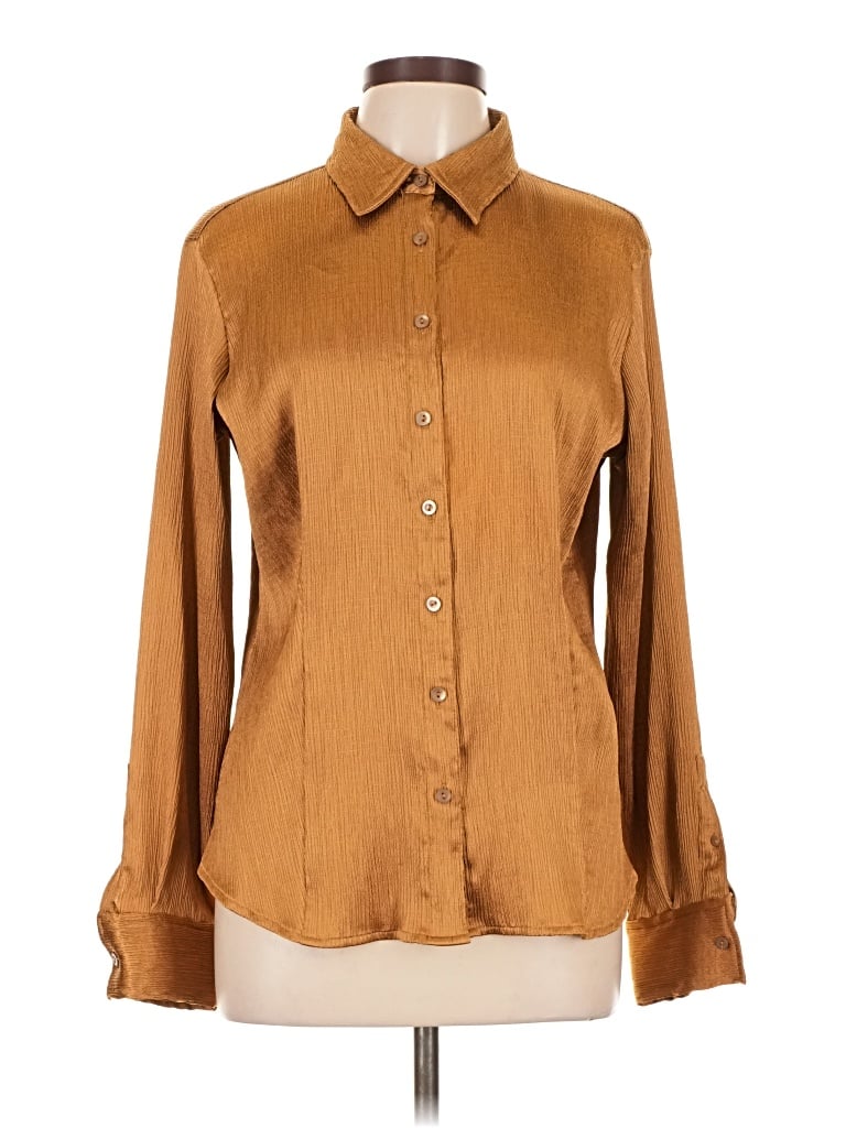 Pre-owned Liz & Co. Long Sleeve Blouse In Brown