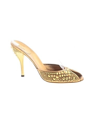 Gucci  metallic gold studded peep-toe stiletto mules (view 1)