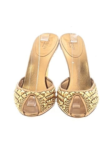Gucci  metallic gold studded peep-toe stiletto mules (view 2)