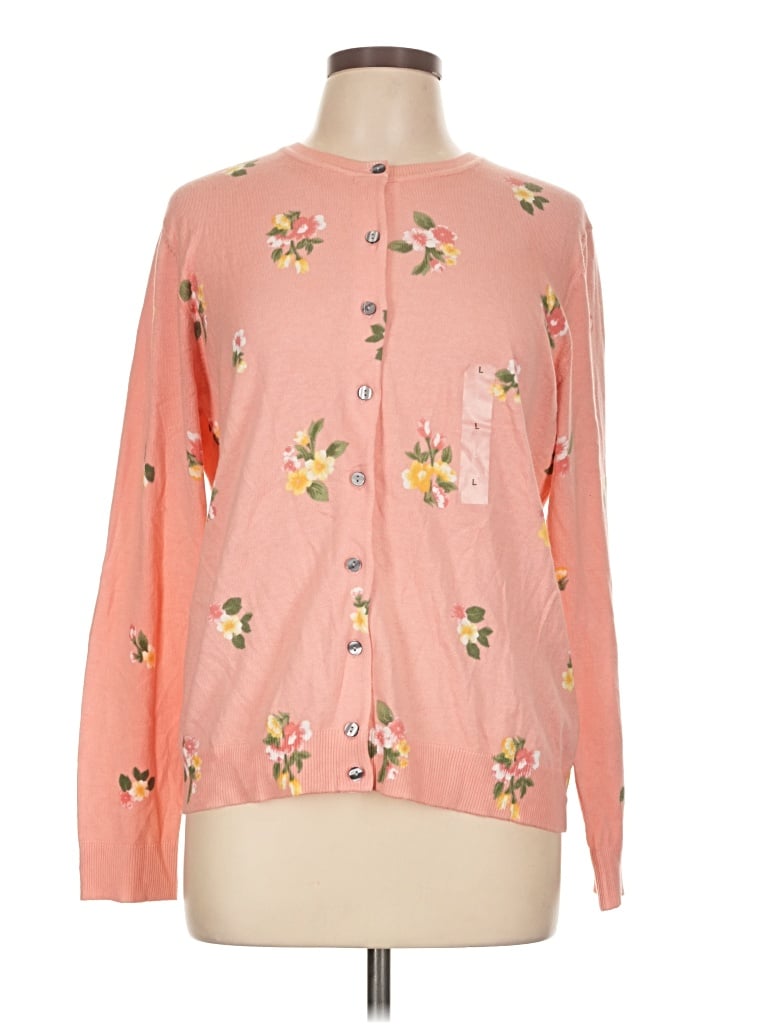 Pre-owned Karen Scott Cardigan Sweater In Pink