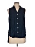 J.Jill 100% Linen Blue Sleeveless Button-Down Shirt Size Med Petite - photo 1