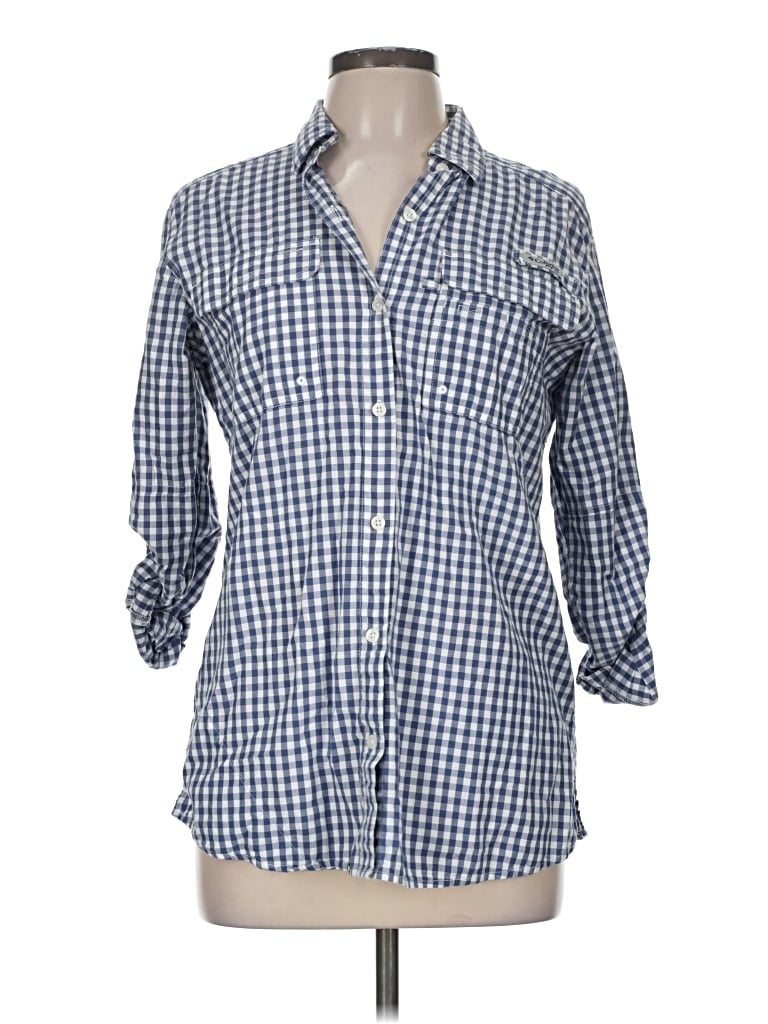 Pre-owned Columbia 3/4 Sleeve Button Down Shirt In Blue