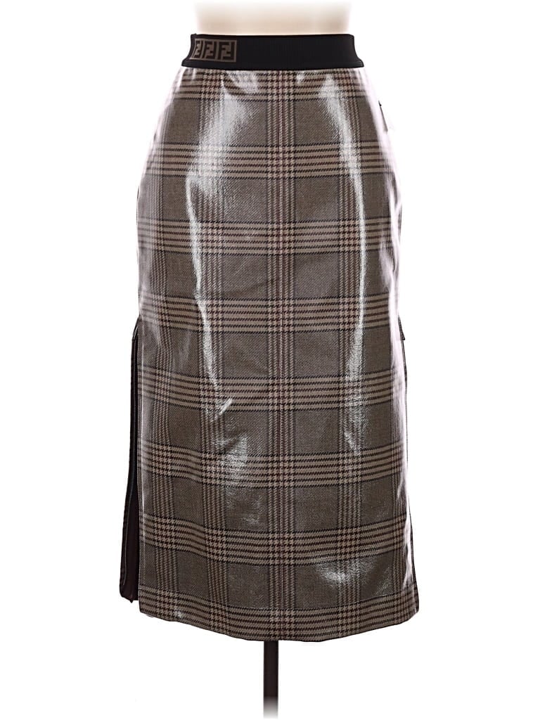 Fendi Faux Leather Skirt, Tan Plaid