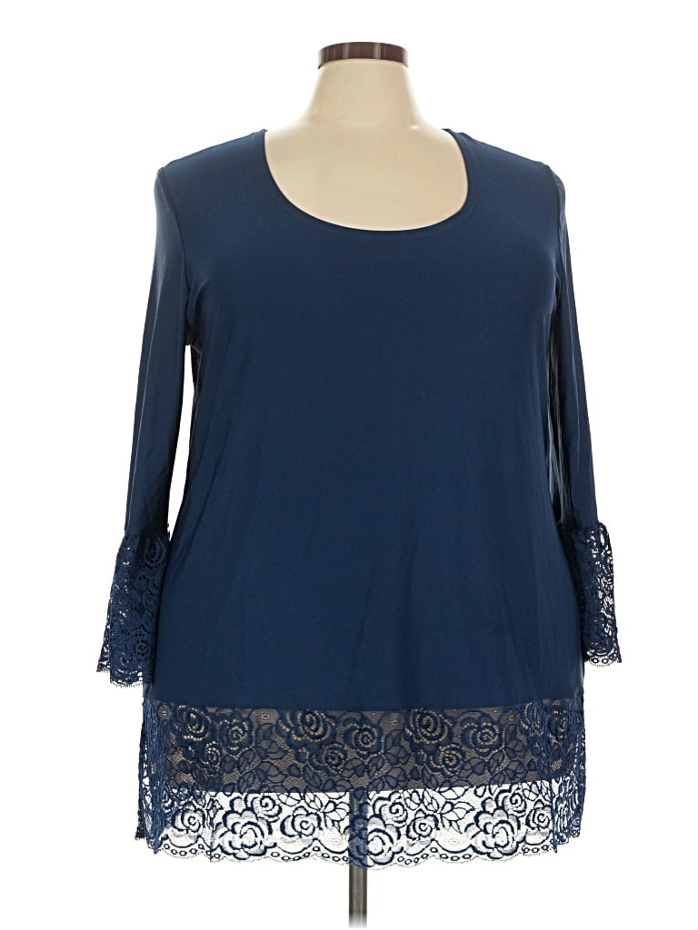 Pre-owned Slinky Brand 3/4 Sleeve Top Blue Scoop Neck Tops