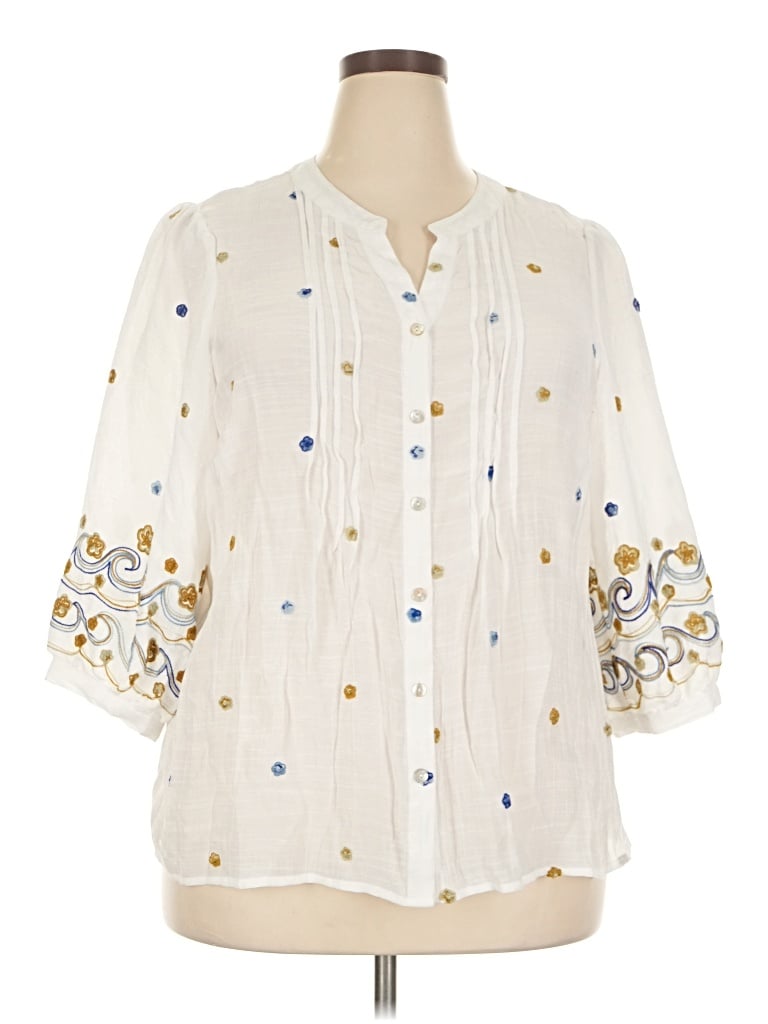 Pre-owned Fig And Flower 3/4 Sleeve Blouse In Ivory