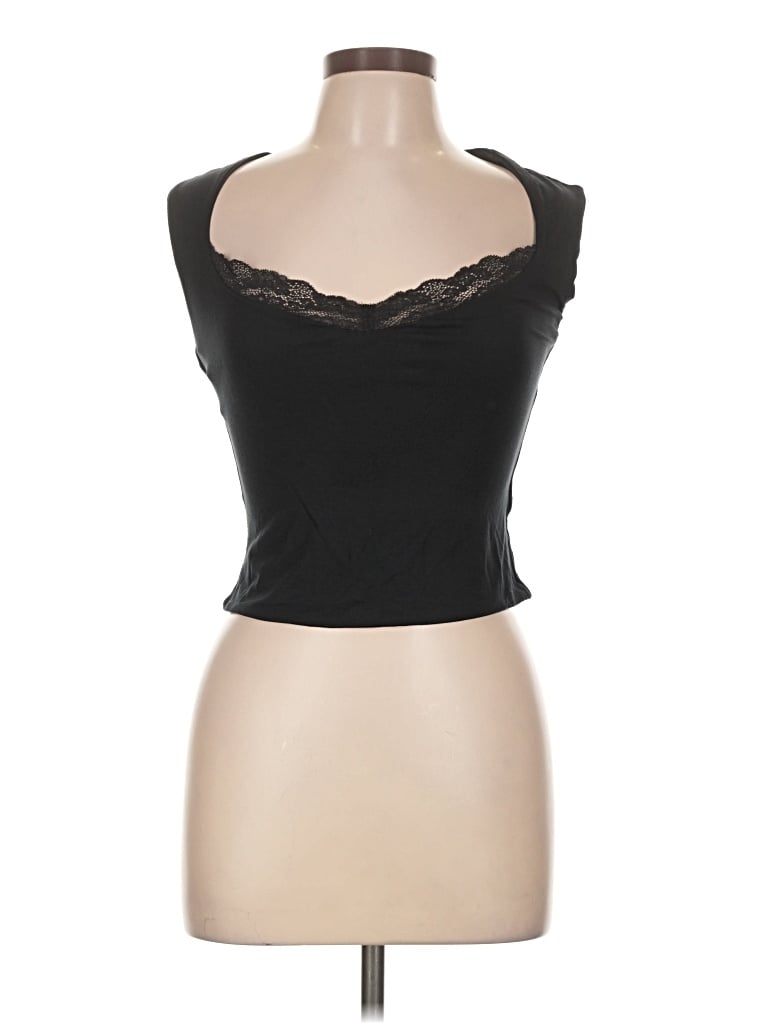 Pre-owned Meshki Tank Top Black Solid Pattern Sweetheart Neckline Tops