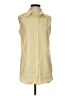 North Style 100% Cotton Stripes Yellow Sleeveless Button-Down Shirt Size S - photo 1