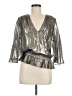 Unbranded Metallic Silver 3/4 Sleeve Silk Top Size M (estimated) - photo 1