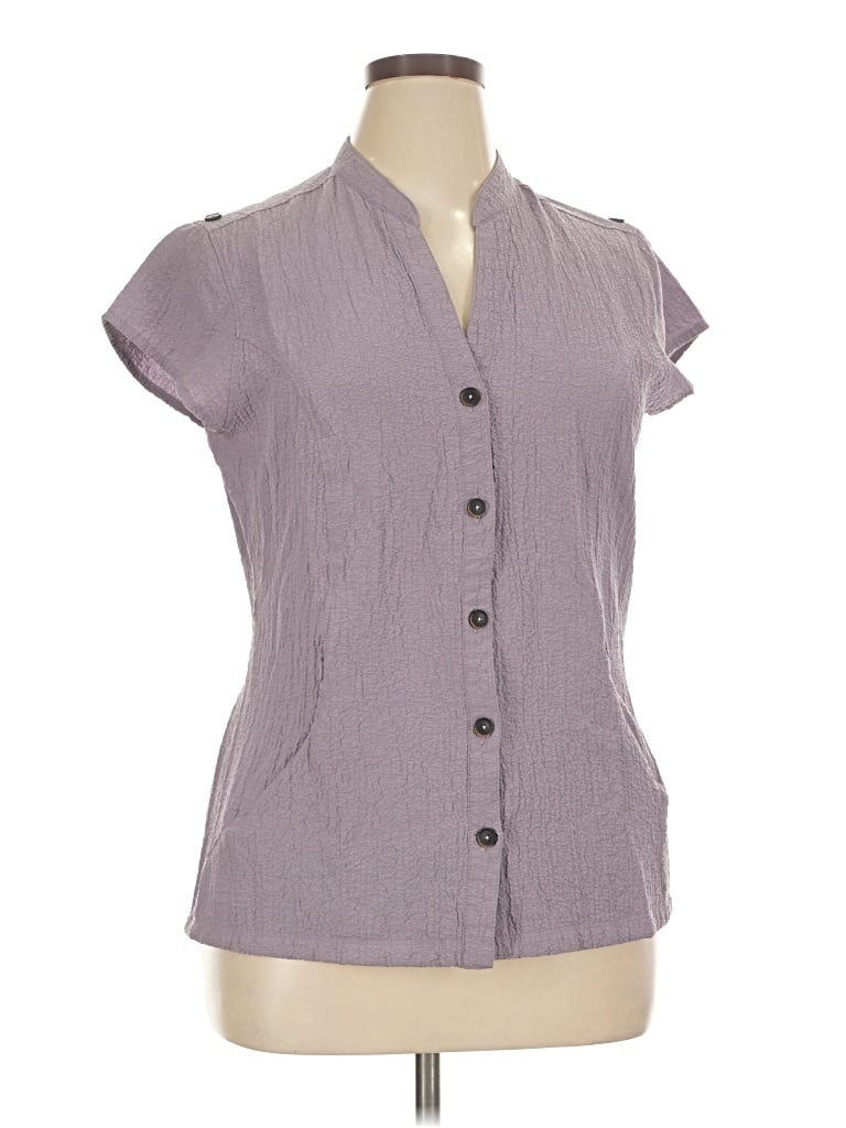 Pre-owned Eastern Mountain Sports Short Sleeve Blouse In Purple