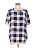 Equipment 100% Silk Plaid Blue Gray Short Sleeve Silk Top Size L - photo 1
