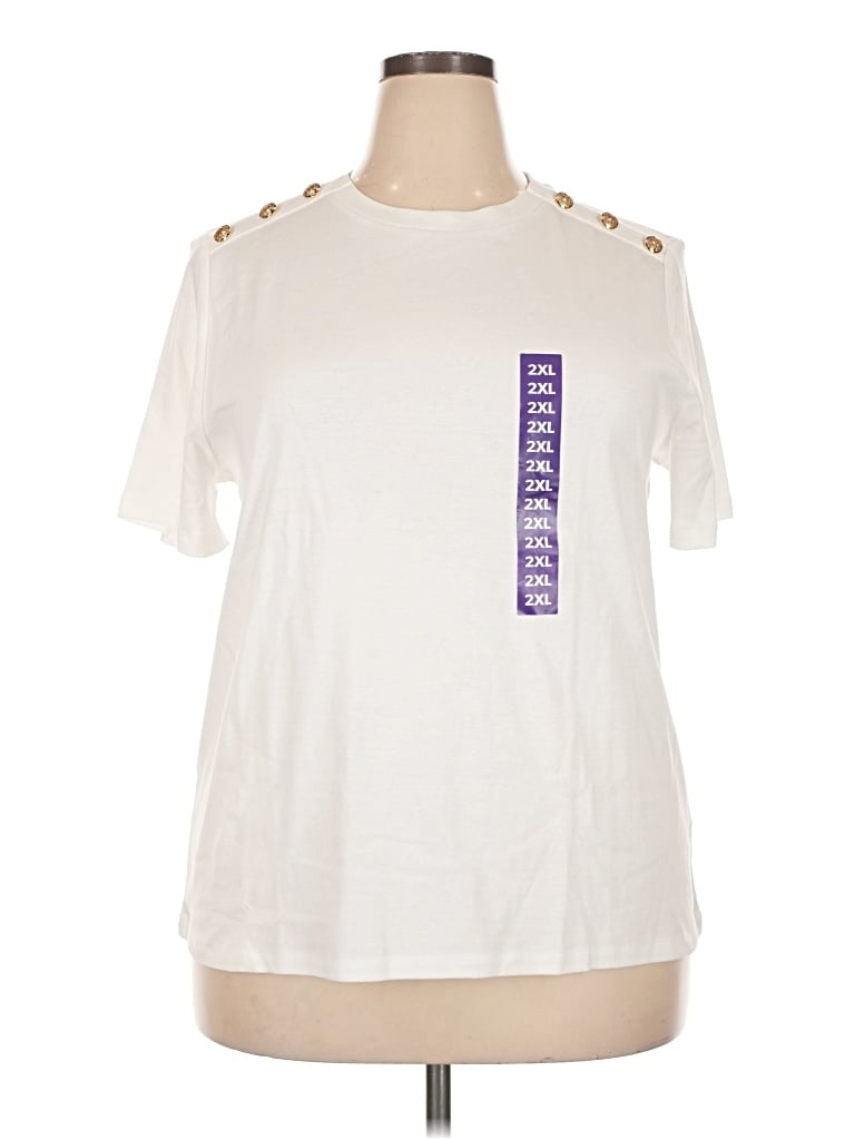 Rafaella Short Sleeve Top White Crew Neck Tops