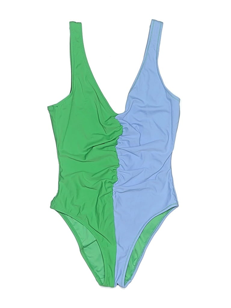 Pre-owned Solid & Striped One Piece Swimsuit In Green