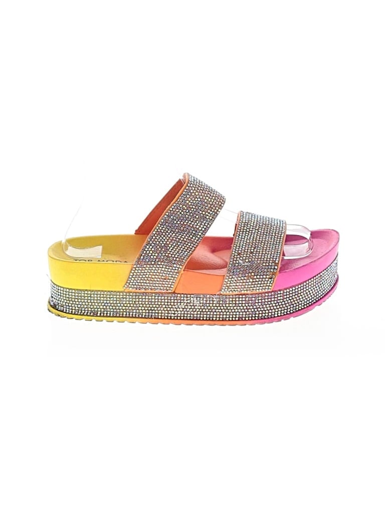 Pre-owned Top Moda Sandals Yellow Color Block Pattern Shoes