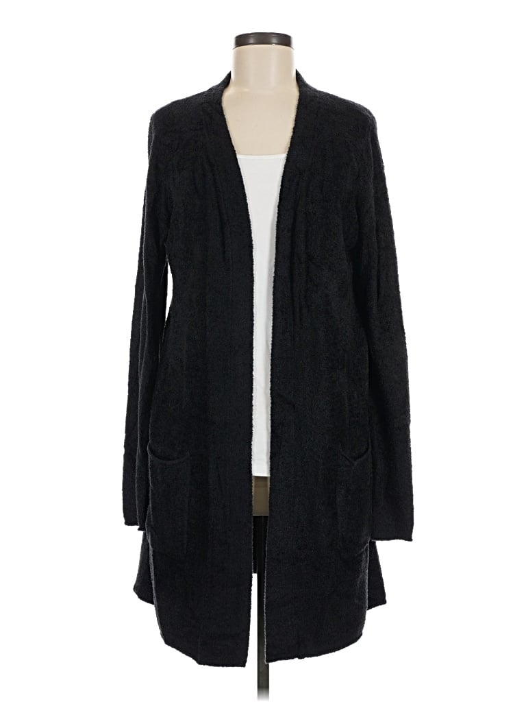 Pre-owned Barefoot Dreams Cozychic Lite Cardigan Sweater In Black