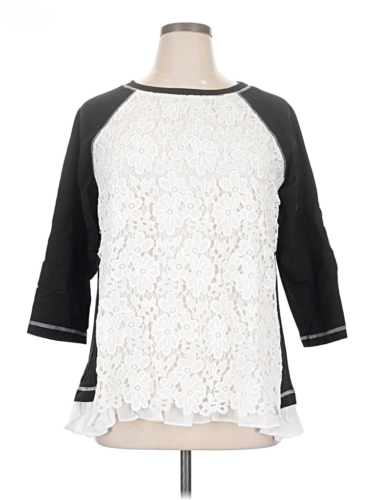 Unbranded 3/4 Sleeve Top Black Crew Neck Tops