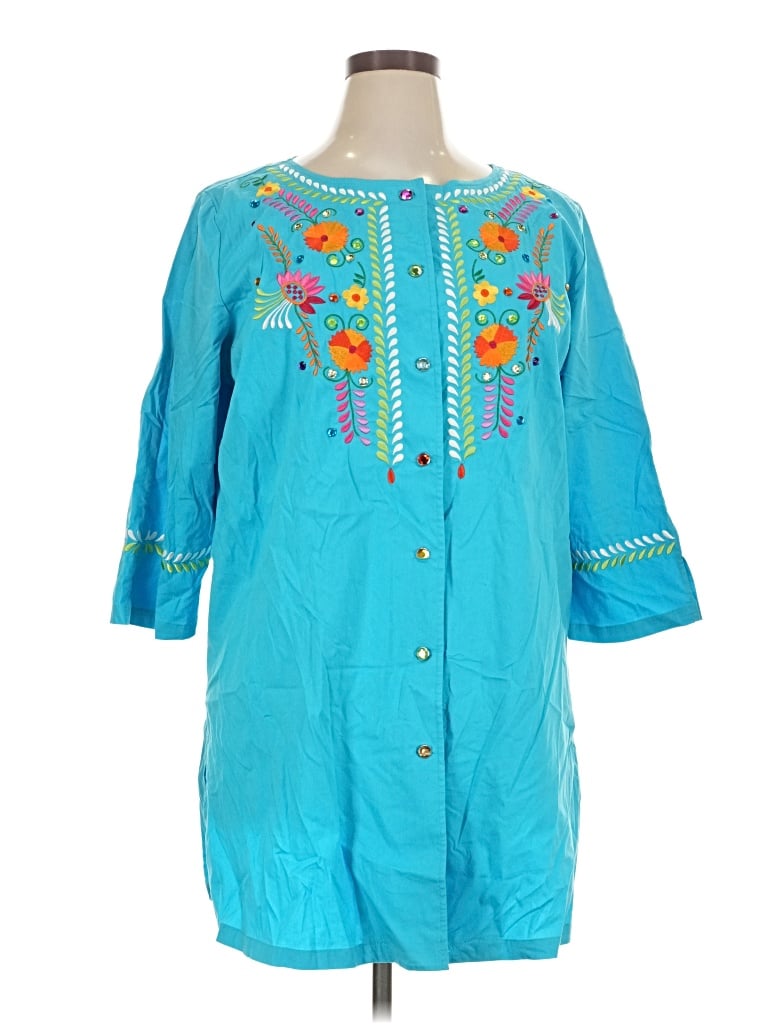 Pre-owned Linea By Louis Dell'olio 3/4 Sleeve Blouse In Teal