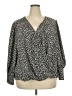 Halogen 100% Polyester Floral Graphic Black Long Sleeve Blouse Size 2X - photo 1