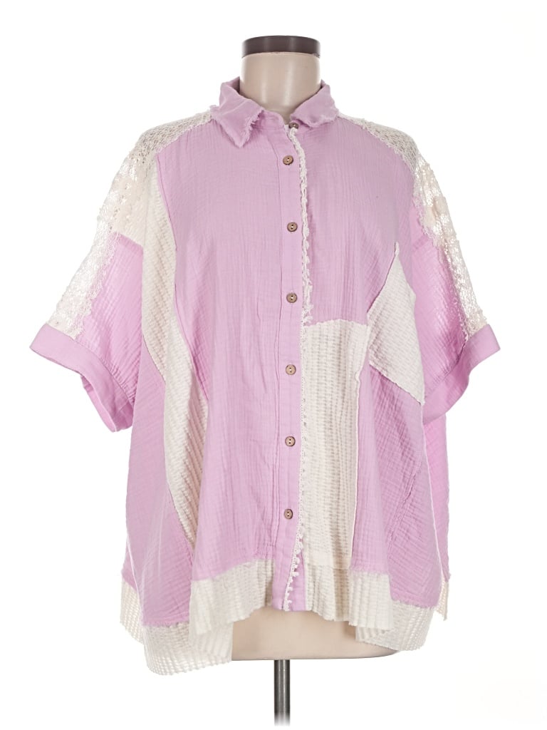 Pre-owned Easel Short Sleeve Button Down Shirt In Pink