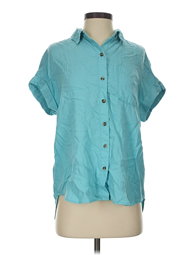 Pre-owned Lola River Short Sleeve Button Down Shirt In Teal