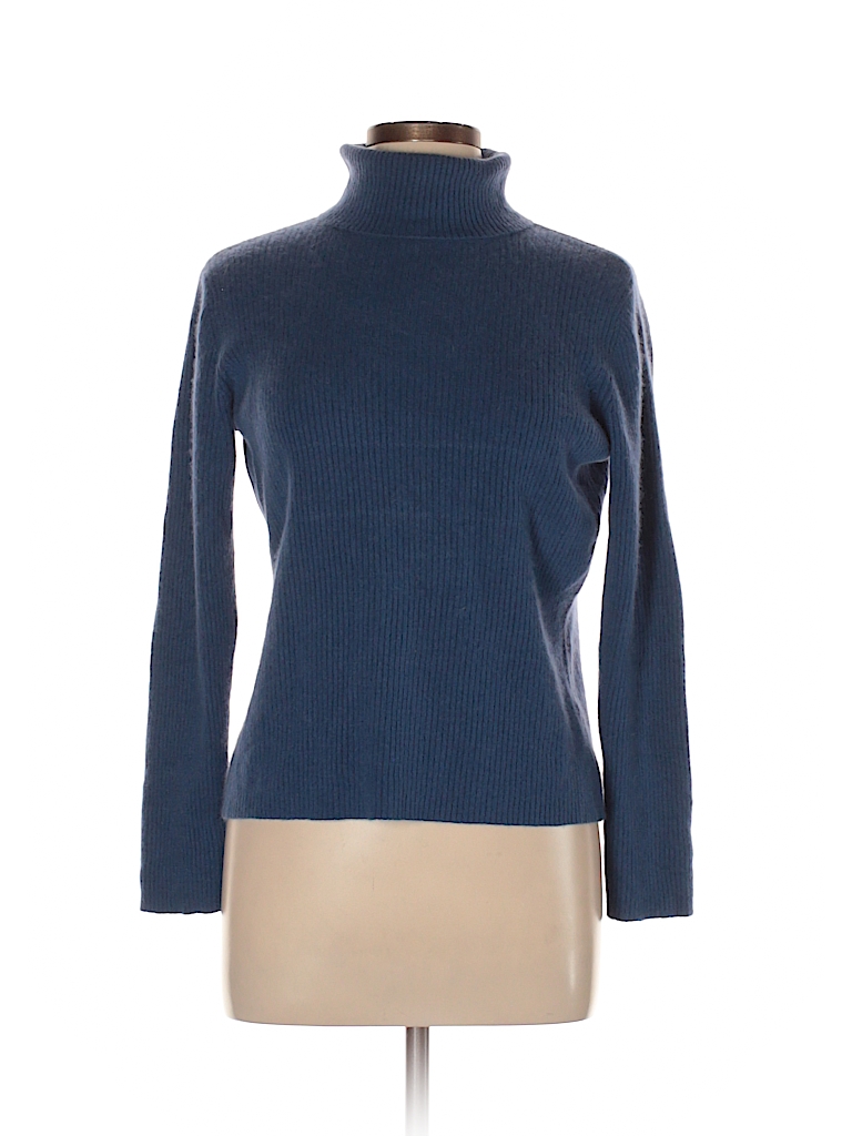 Marconi 100% Cashmere Solid Navy Blue Cashmere Pullover Sweater Size L ...