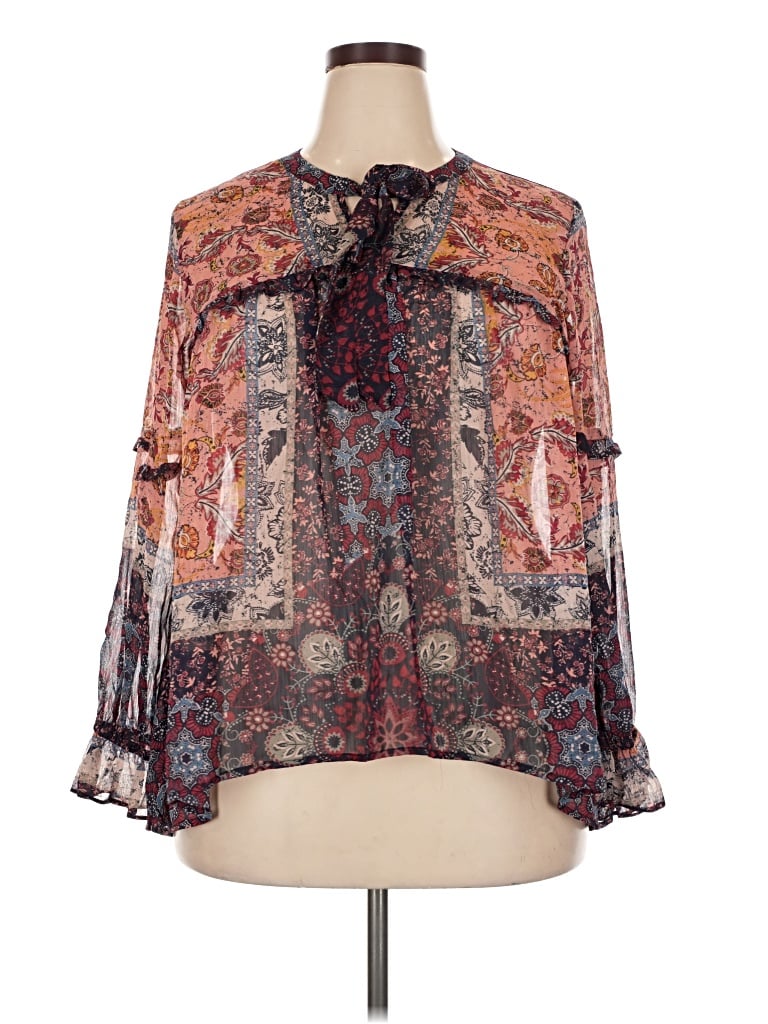 Pre-owned Knox Rose Long Sleeve Blouse In Brown