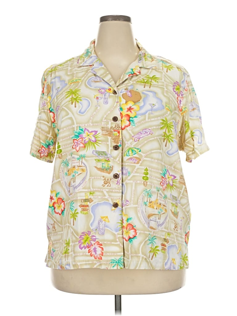 Pre-owned Caribbean Joe Short Sleeve Blouse In Ivory
