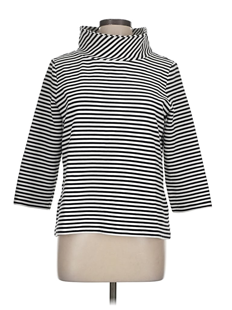 Pre-owned Hobbs London 3/4 Sleeve Top Black Stripes Pattern Turtleneck Tops