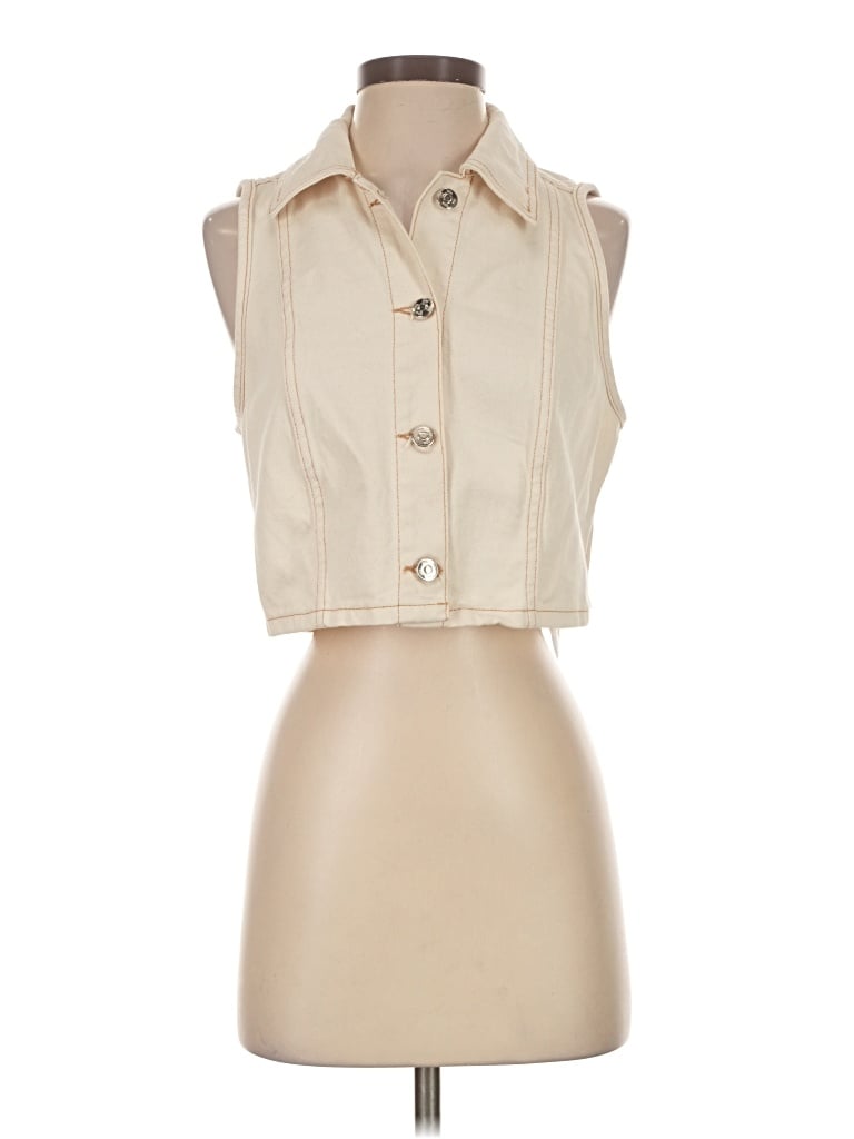 Pre-owned Zara Sleeveless Button Down Shirt In Tan