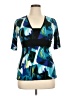 Iz Byer Graphic Teal Short Sleeve Blouse Size XL - photo 1