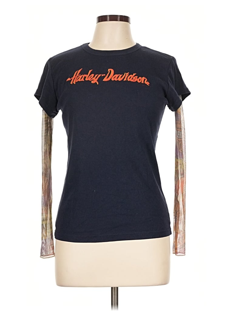 Pre-owned Harley Davidson Short Sleeve Top Black Crew Neck Tops