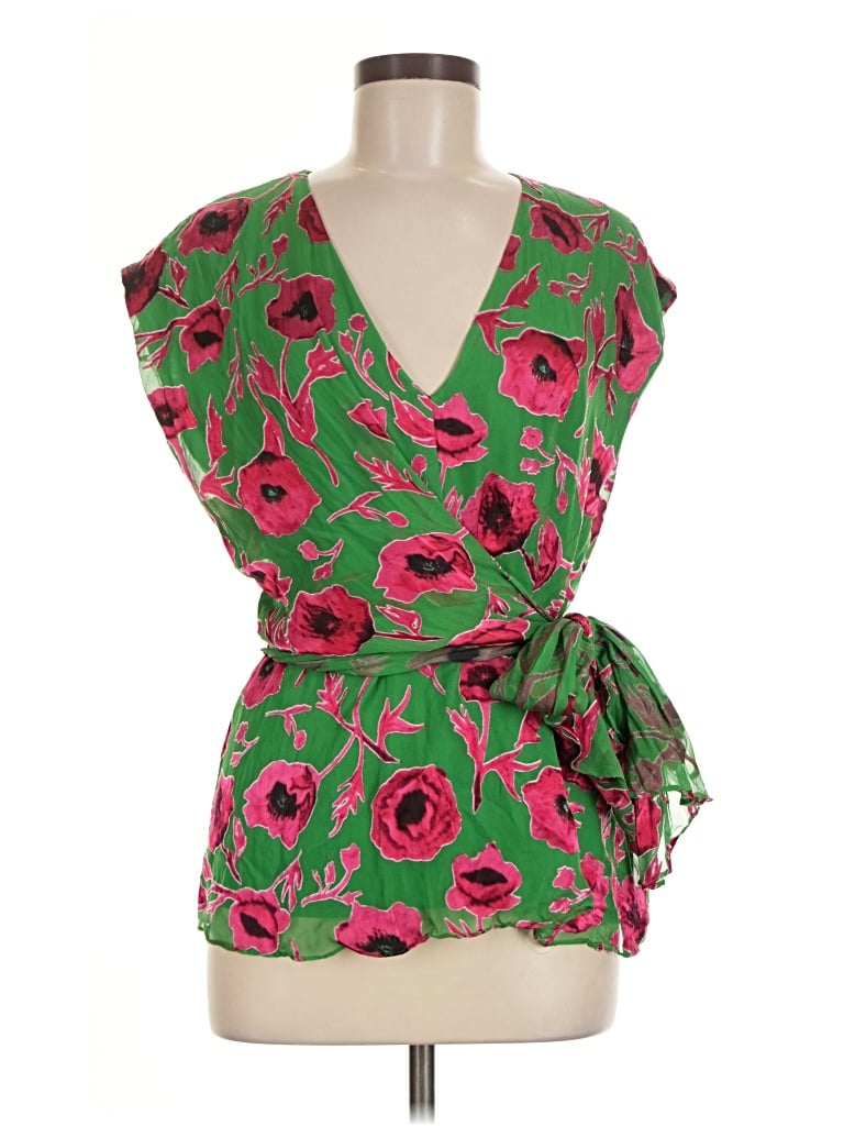 Pre-owned Alice And Olivia Alice + Olivia Short Sleeve Blouse In Green