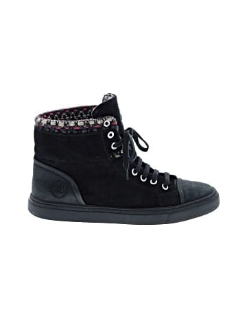 Chanel  High-Top Wedge Sneakers Suede with Tweed (view 1)