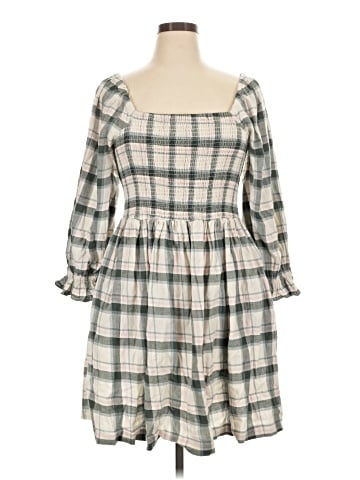 Madewell Lucie Elbow-Sleeve Smocked Mini Dress in Lebaum Plaid (view 1)