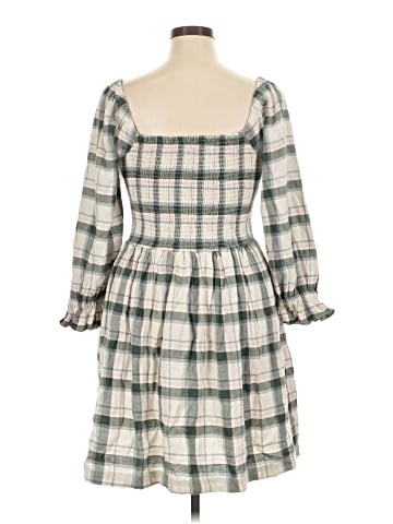Madewell Lucie Elbow-Sleeve Smocked Mini Dress in Lebaum Plaid (view 2)