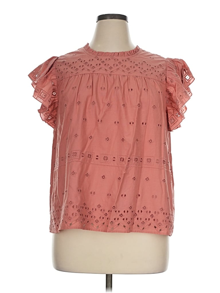 Pre-owned Lands' End Short Sleeve Blouse In Pink
