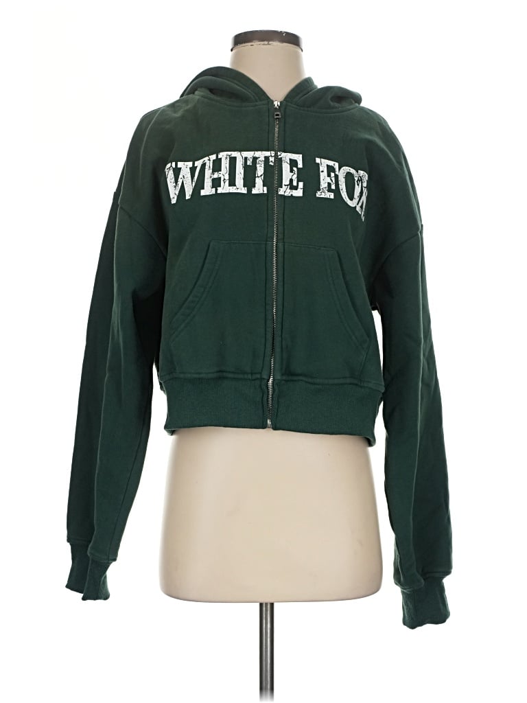 Pre-owned White Fox Zip Up Hoodie In Green
