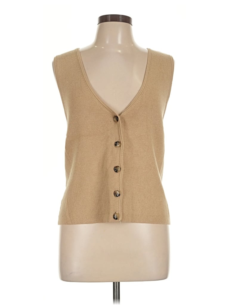 Pre-owned Ann Taylor Sleeveless Button Down Shirt In Tan