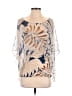 Tiny 100% Silk Tan Blue Short Sleeve Silk Top Size XS - photo 1
