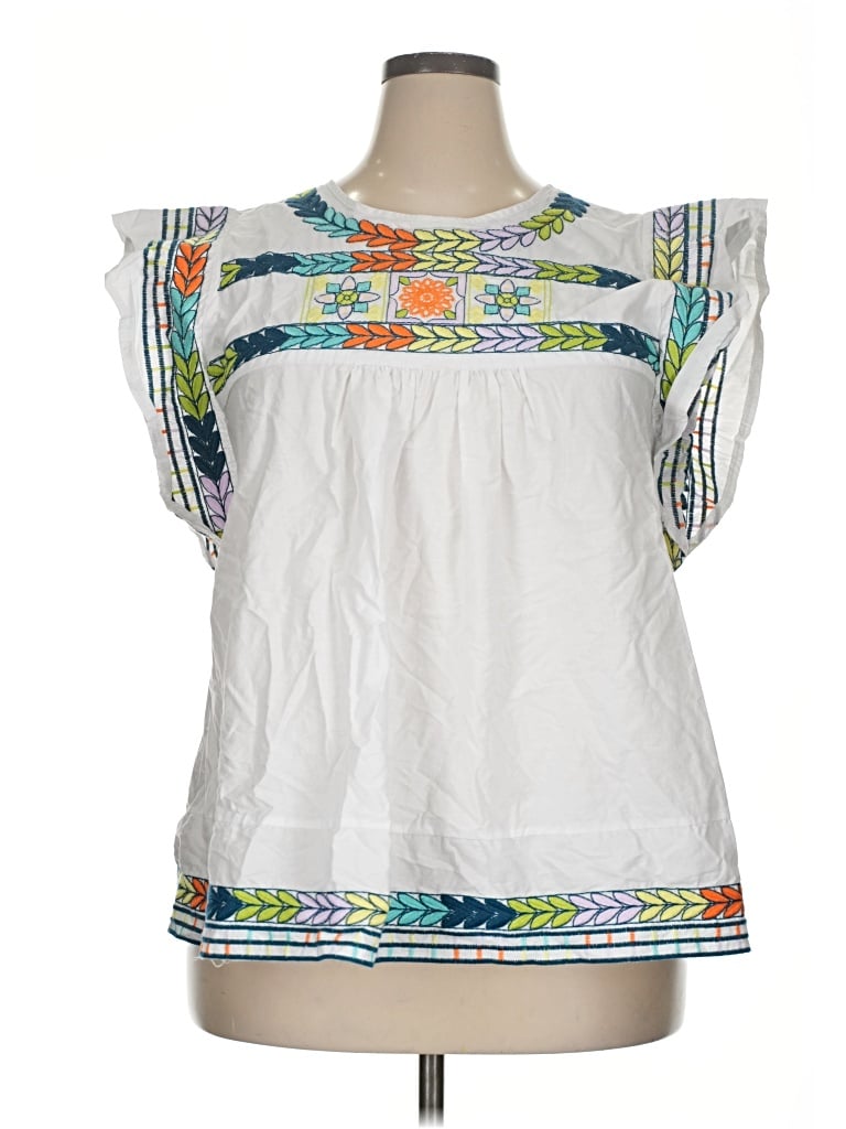 Pre-owned Cato Short Sleeve Top White Square Neckline Tops